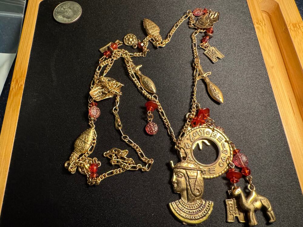 Vintage Korea Brass Charm Necklace 16 Charms 28in